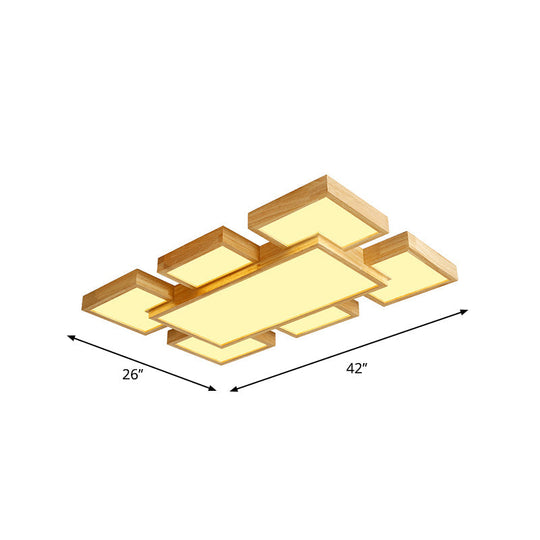 Modern Led Wooden Ceiling Mounted Lamp - Beige Square/Rectangle Flush Light 22/31.5/42 Wide