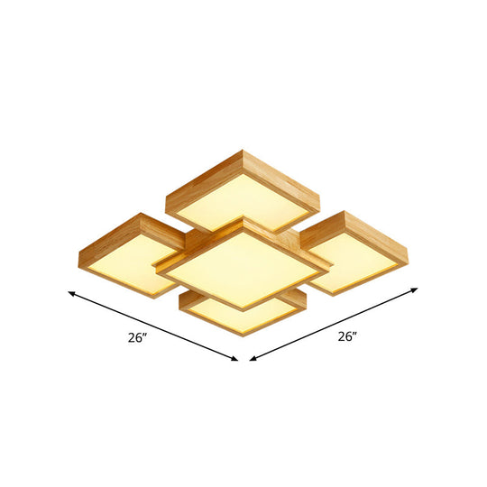 Modern Led Wooden Ceiling Mounted Lamp - Beige Square/Rectangle Flush Light 22/31.5/42 Wide