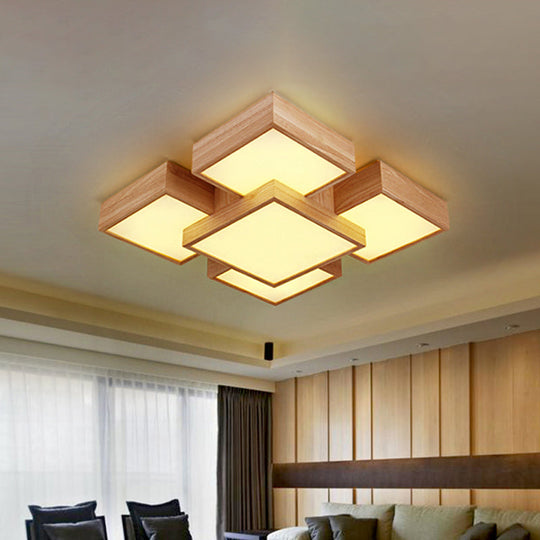 Modern Led Wooden Ceiling Mounted Lamp - Beige Square/Rectangle Flush Light 22/31.5/42 Wide