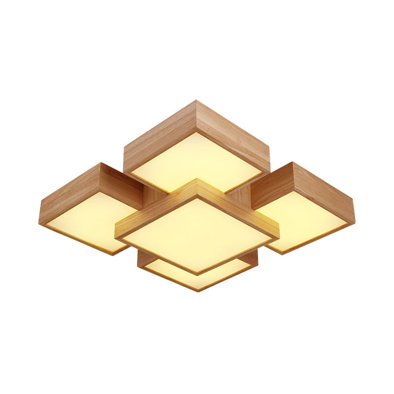 Modern Led Wooden Ceiling Mounted Lamp - Beige Square/Rectangle Flush Light 22/31.5/42 Wide