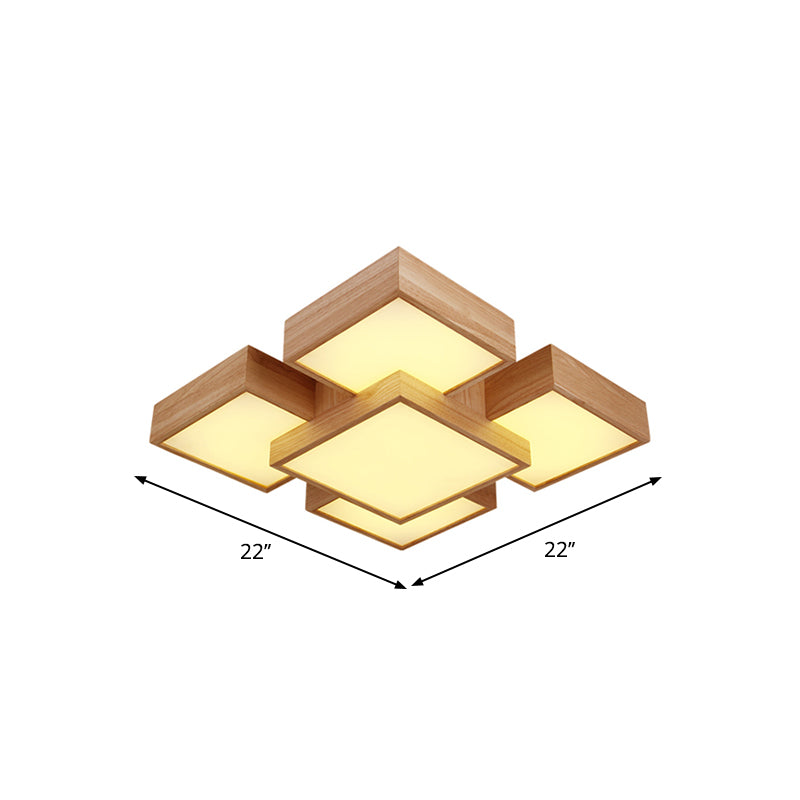 Modern Led Wooden Ceiling Mounted Lamp - Beige Square/Rectangle Flush Light 22/31.5/42 Wide