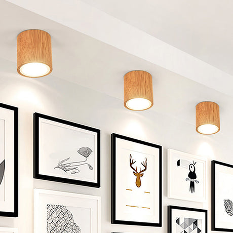 Wooden Mini Corridor Ceiling Lamp Nordic Flush Mount Lighting - Round/Square Led Beige 4/6/8H Wood /