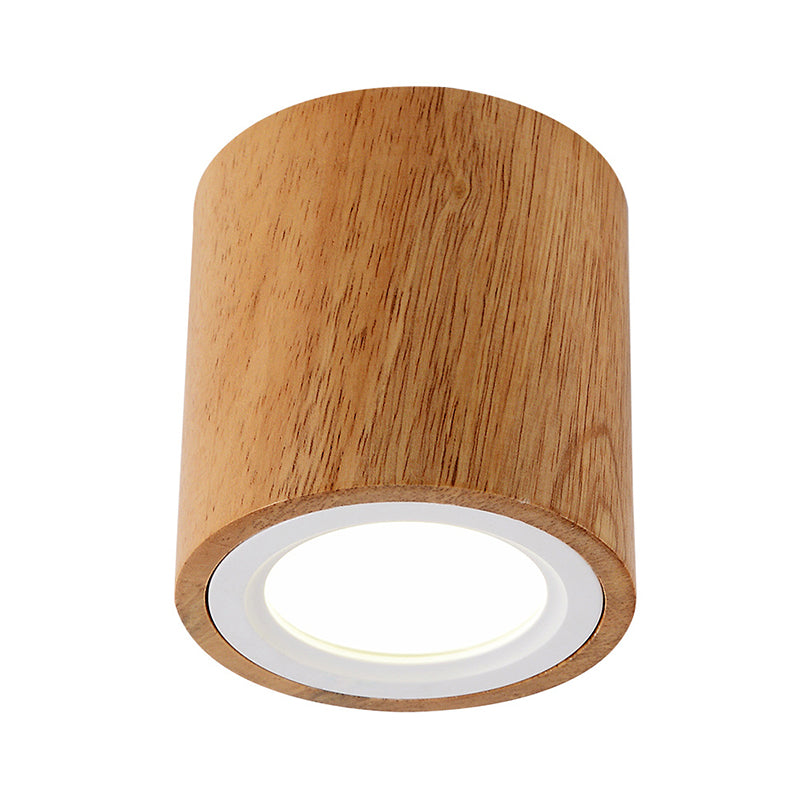Wooden Mini Corridor Ceiling Lamp Nordic Flush Mount Lighting - Round/Square Led Beige 4’/6’/8’H