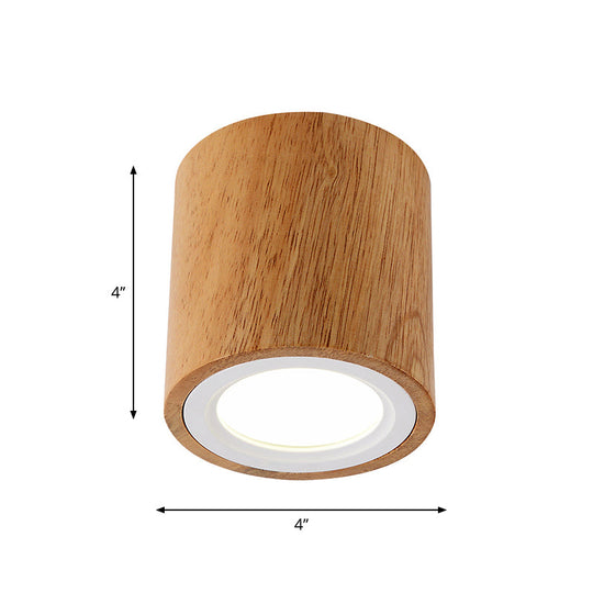 Wooden Mini Corridor Ceiling Lamp Nordic Flush Mount Lighting - Round/Square Led Beige 4’/6’/8’H
