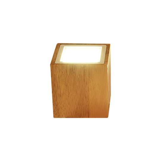 Wooden Mini Corridor Ceiling Lamp Nordic Flush Mount Lighting - Round/Square Led Beige 4’/6’/8’H