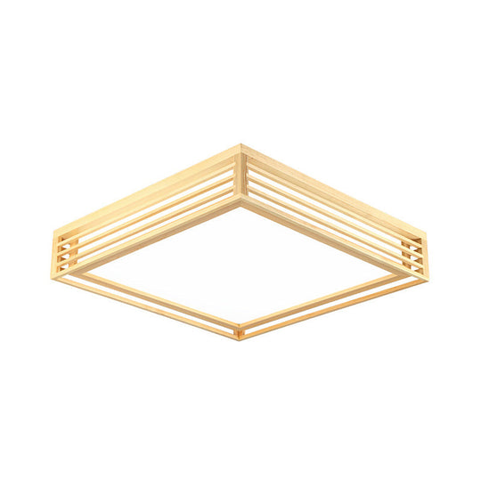 Square Acrylic Flush Ceiling Light - Asian Beige Led Fixture In Warm/White With Wood Frame
