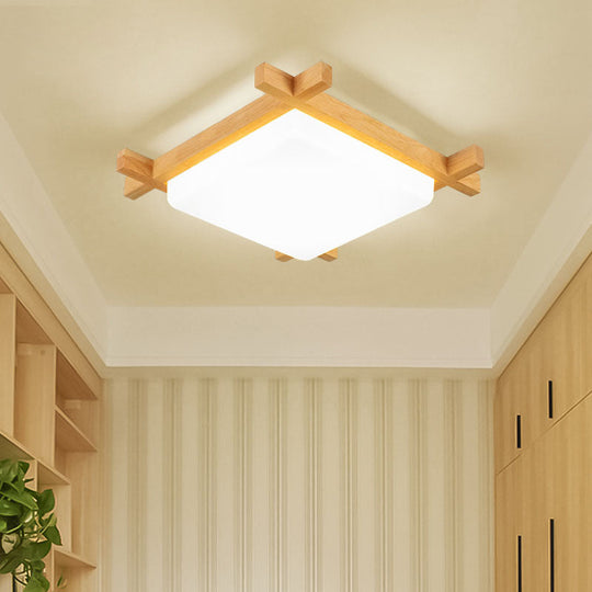 Nordic Led Acrylic Ceiling Lamp: Wood Chessboard Flush Mount Light Fixture (15/16.5/20.5) In