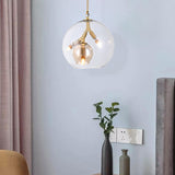 Amber/Clear Glass Triple Light Ceiling Chandelier - Modern Dining Room Decoration Clear