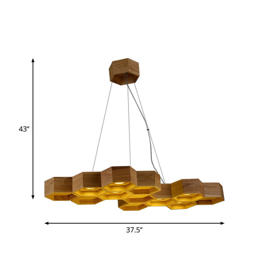 Modern Beehive Suspension Light: Wooden 6-Light Chandelier Pendant In Brown For Dining Room