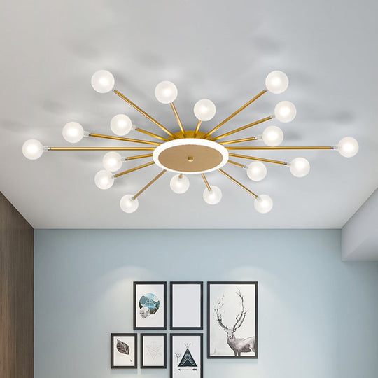 Postmodern Starburst Flushmount Lighting - Frosted Glass 18-Light Ceiling Light Black/Gold