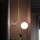 Bifurcated Pendant Chandelier In Gold With Ombre Blue And Milk Glass - Postmodern Light