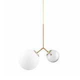 Bifurcated Pendant Chandelier In Gold With Ombre Blue And Milk Glass - Postmodern Light