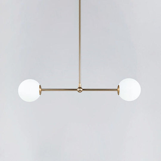 Modern Gold Pendant Light With Orb White Glass Shade - Minimalist Bar Design 2 Lights’ Or ’Gold