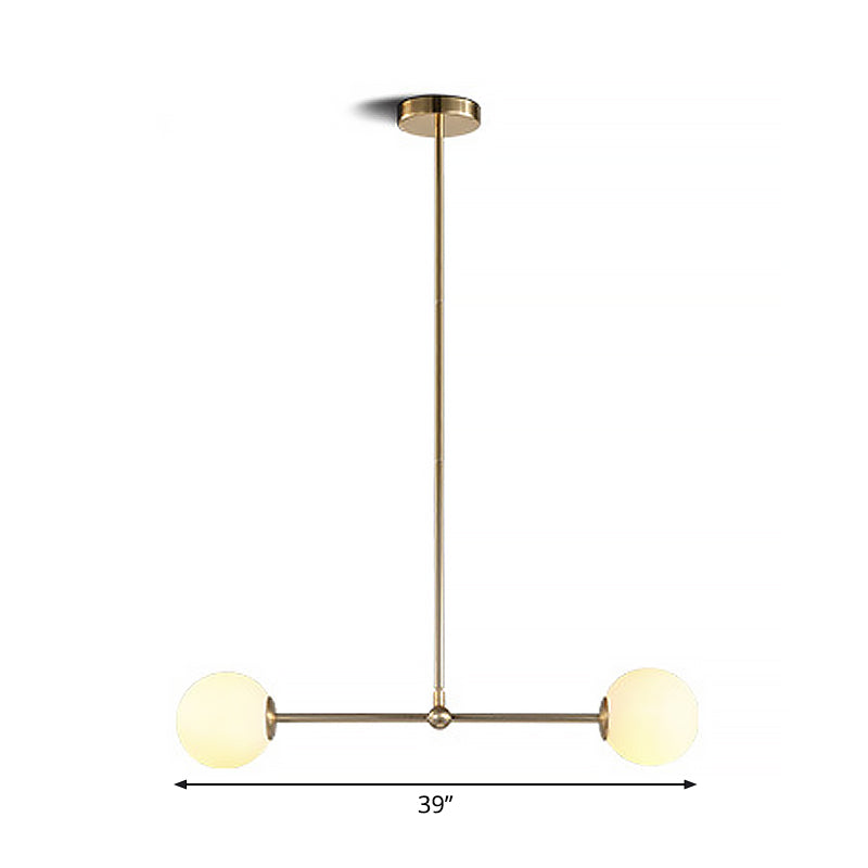 Modern Gold Pendant Light With Orb White Glass Shade - Minimalist Bar Design 2 Lights’ Or ’Gold