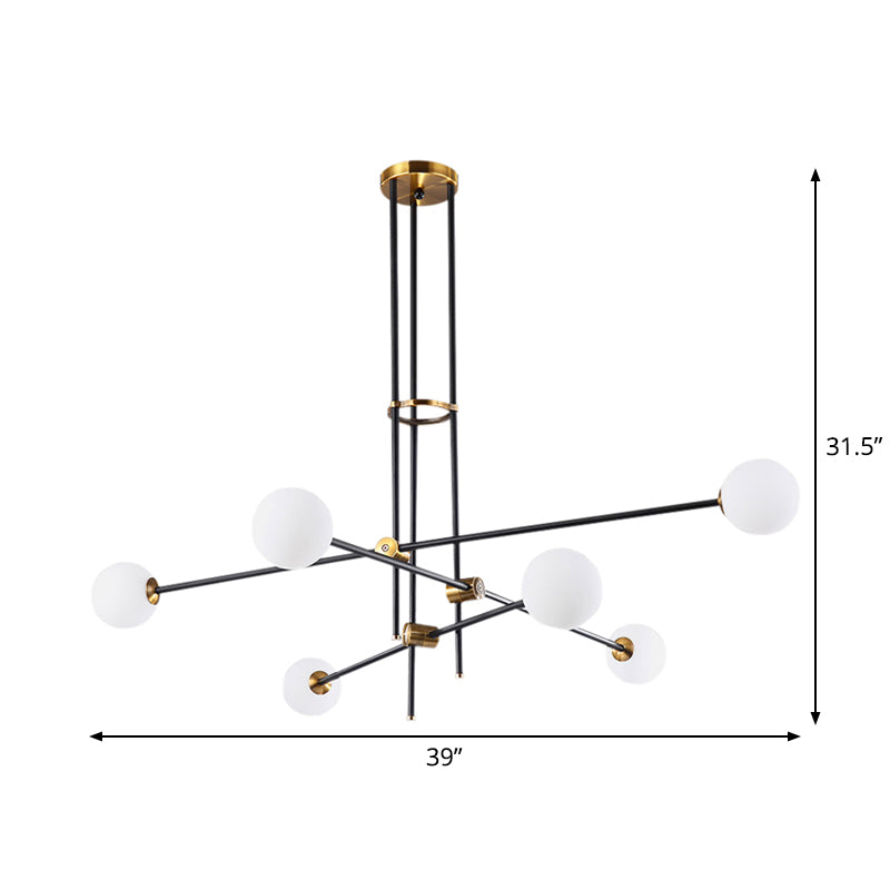 Black Modern 3-Arm Chandelier With Glass Shades - 6 Bulb Ceiling Pendant