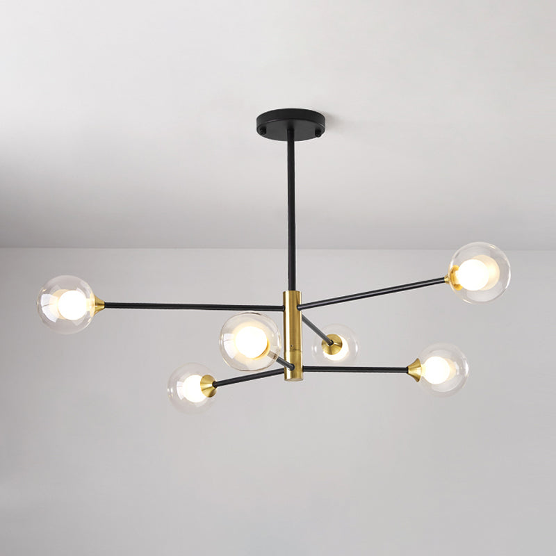 Postmodern Black & Gold Chandelier - 6/8 Lights Branch Design Clear Glass Shades