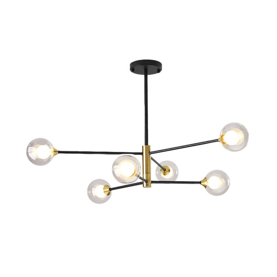 Postmodern Black & Gold Chandelier - 6/8 Lights Branch Design Clear Glass Shades