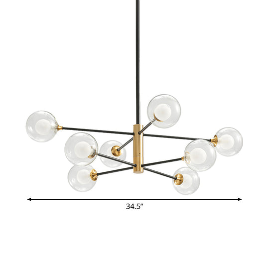 Postmodern Black & Gold Chandelier - 6/8 Lights Branch Design Clear Glass Shades