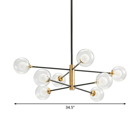 Postmodern 6-Light Chandelier In Black/Gold With Dual Clear Glass Shades