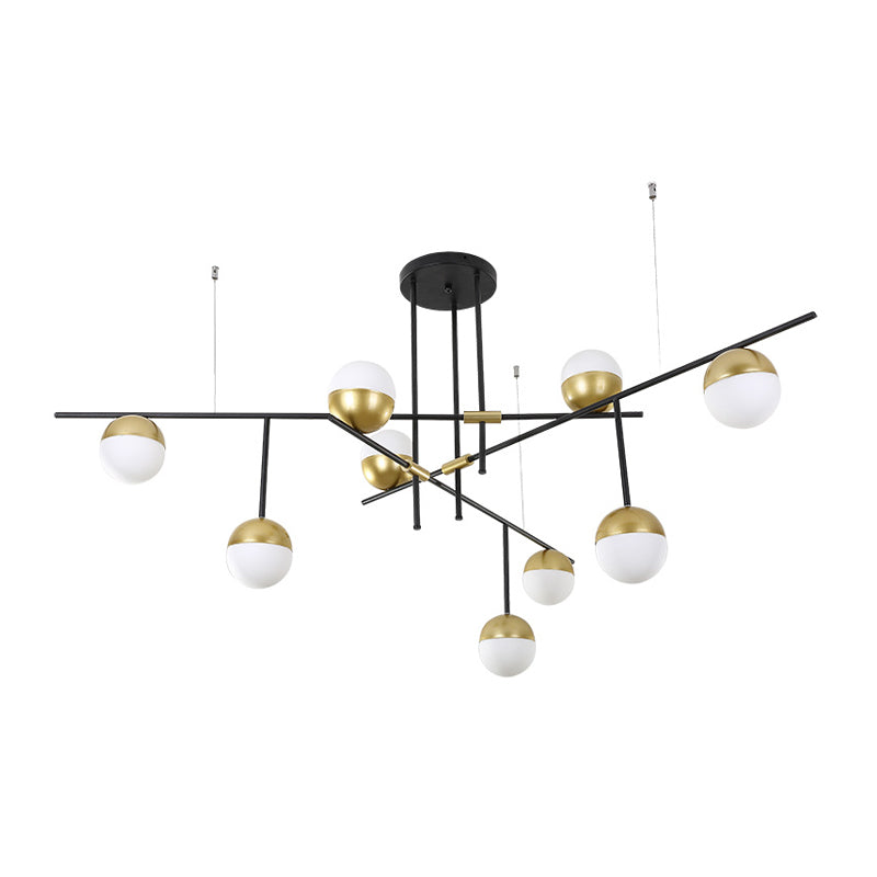 Postmodern Hanging Chandelier With Cream Ball Glass Shade - Black/Gold Finish 1/3-Tier 3/9 Bulbs