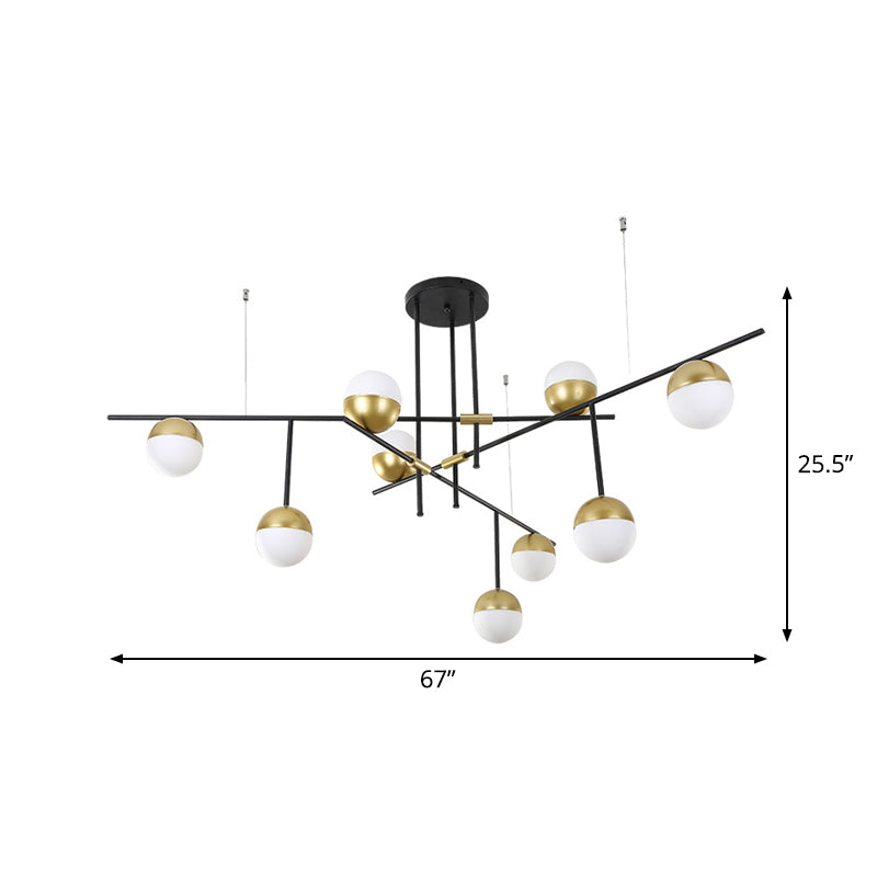 Postmodern Hanging Chandelier With Cream Ball Glass Shade - Black/Gold Finish 1/3-Tier 3/9 Bulbs