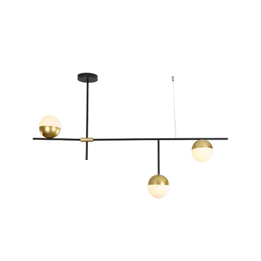 Postmodern Hanging Chandelier With Cream Ball Glass Shade - Black/Gold Finish 1/3-Tier 3/9 Bulbs