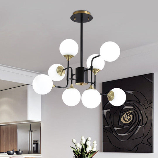 Modern Black And Gold Branch Hanging Lamp With Milky Ball Glass Chandelier Light Fixture -
