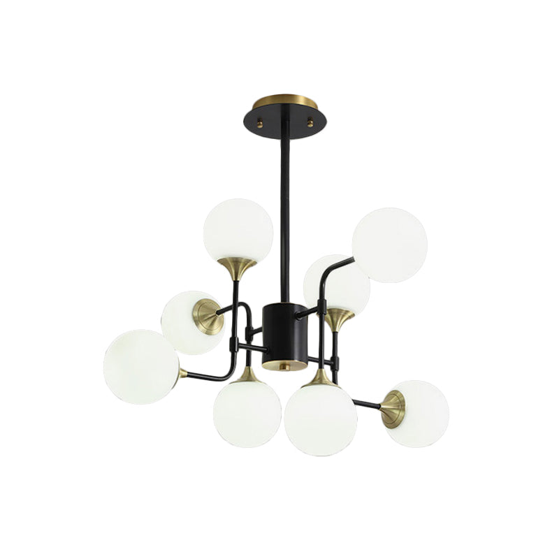 Modern Black And Gold Branch Hanging Lamp With Milky Ball Glass Chandelier Light Fixture -