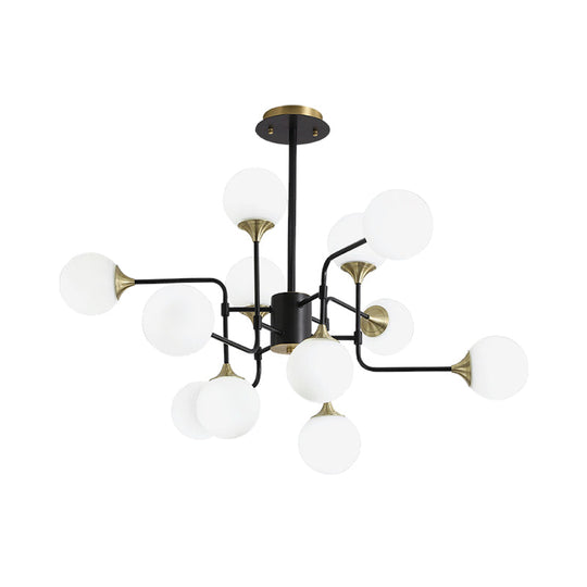 Modern Black And Gold Branch Hanging Lamp With Milky Ball Glass Chandelier Light Fixture -