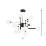 Modern Black And Gold Branch Hanging Lamp 8/12/16-Light Milky Ball Glass Chandelier Fixture