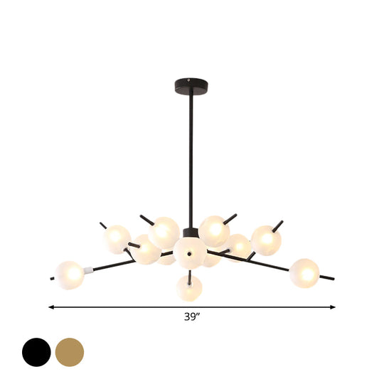 Modern Metal Chandelier - 9/12 Bulbs Bedroom Suspension Light In Black/Gold With Acrylic Shade