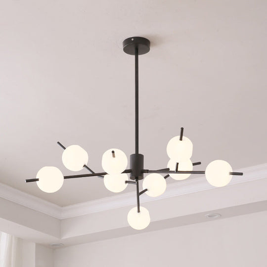 Modern Metal Chandelier - 9/12 Bulbs Bedroom Suspension Light In Black/Gold With Acrylic Shade