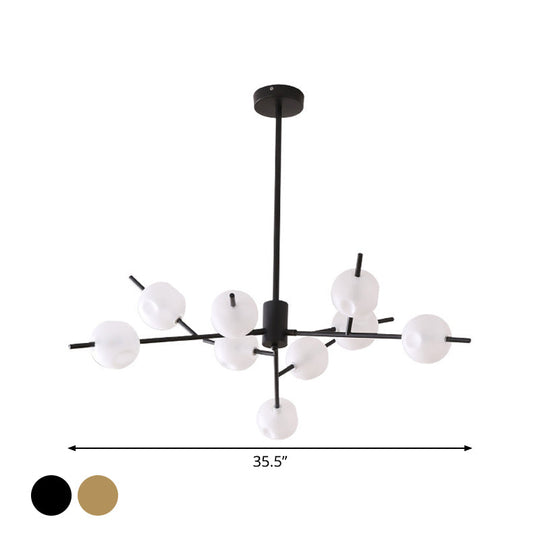 Modern Metal Chandelier - 9/12 Bulbs Bedroom Suspension Light In Black/Gold With Acrylic Shade