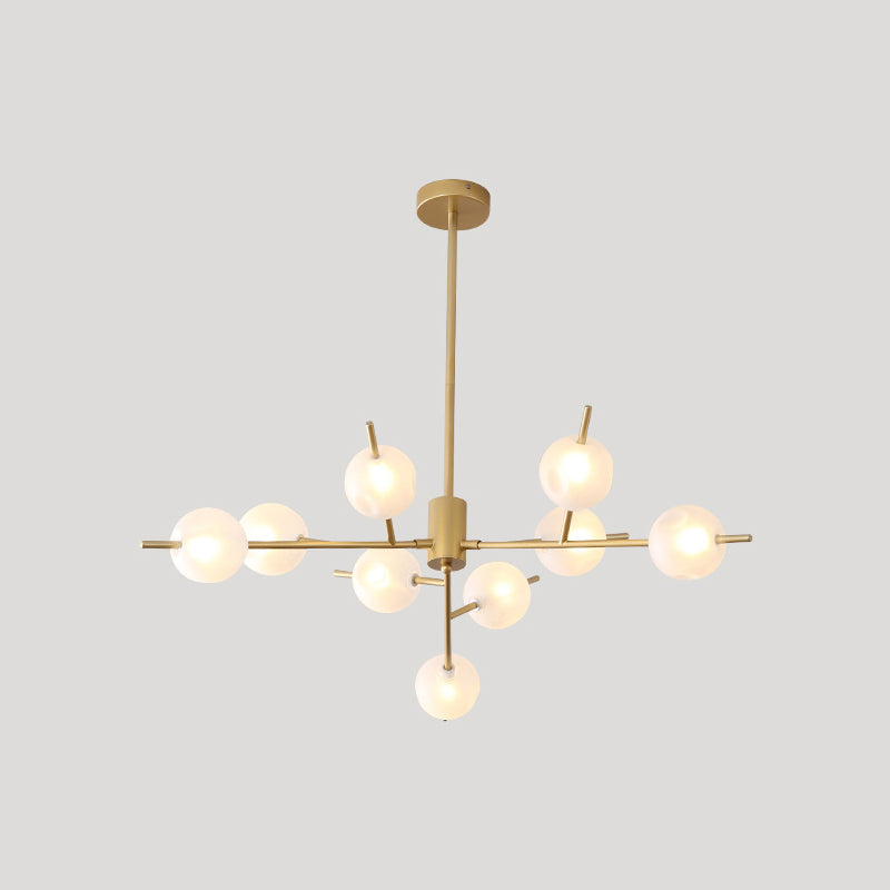 Modern Metal Chandelier - 9/12 Bulbs Bedroom Suspension Light In Black/Gold With Acrylic Shade