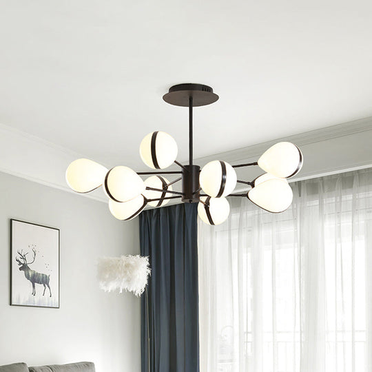 Modern Black Droplet Shade Ceiling Hang Light Chandelier | Cream Glass 6/8/10 Heads Warm/White 10 /