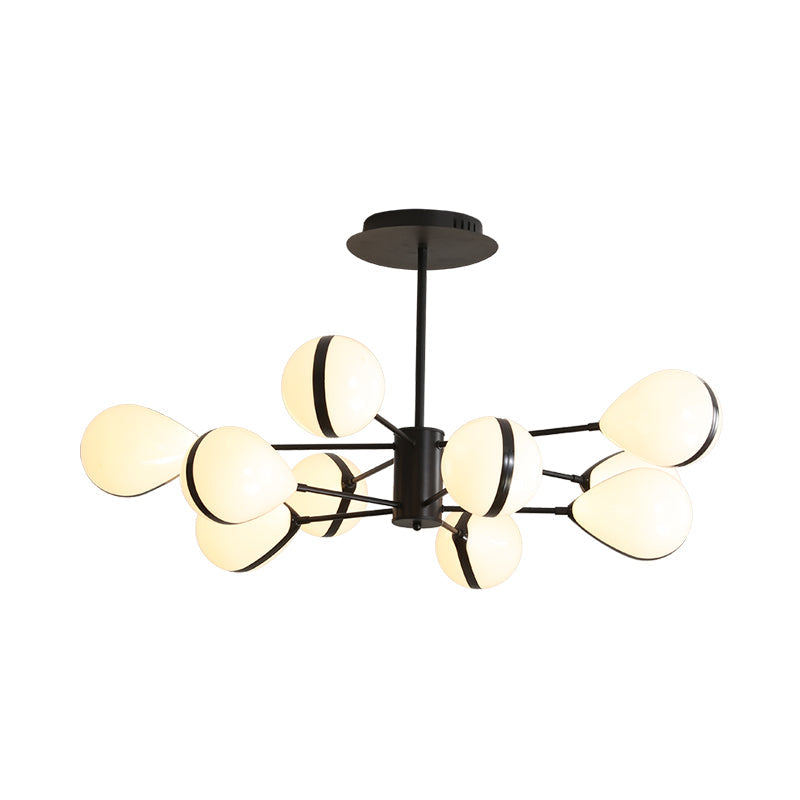 Modern Black Droplet Shade Ceiling Hang Light Chandelier | Cream Glass 6/8/10 Heads Warm/White
