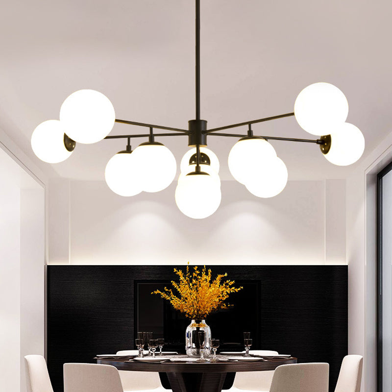 Iron Branch Chandelier Lamp With Black/Gold Hanging Pendant Light And Opal Glass Shades - 9/11