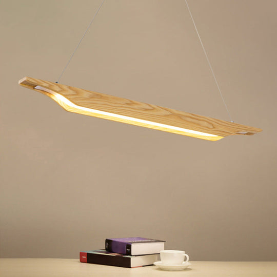 Modern Led Pendant Lighting: Linear Wooden Ceiling Lamp Fixture In White/Warm/Natural Light - Beige