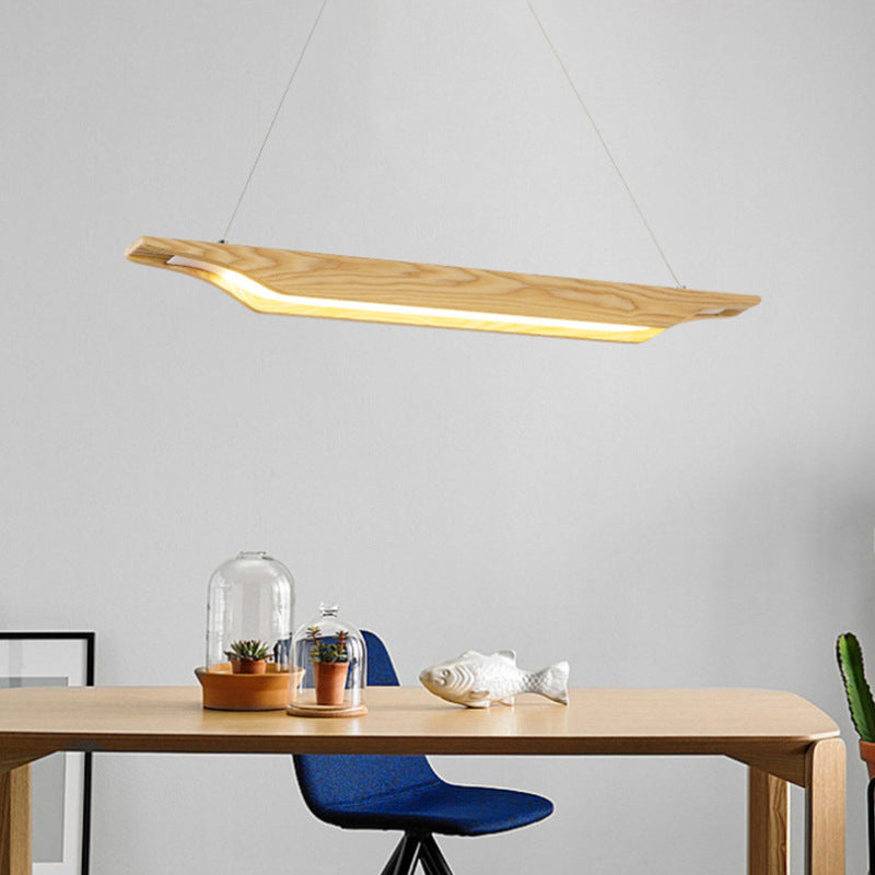 Modern Linear Wooden Pendant Light Fixture With Led Beige White/Warm/Natural