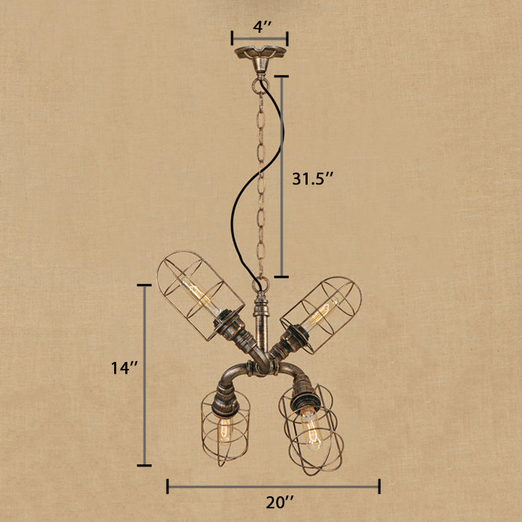 Coastal Style Bronze/Antique Silver Hanging Chandelier Pendant Light With 4-Light Caged Design And