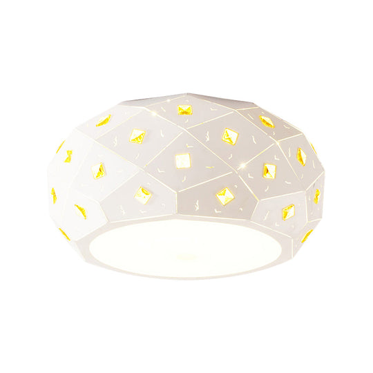 Modern White Led Flush Ceiling Light With Crystal Accent - Sleek Acrylic Drum Shape For Corridor