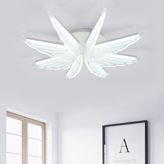 Romantic White Wing Flush Led Ceiling Lamp For Baby Room / 16.5’
