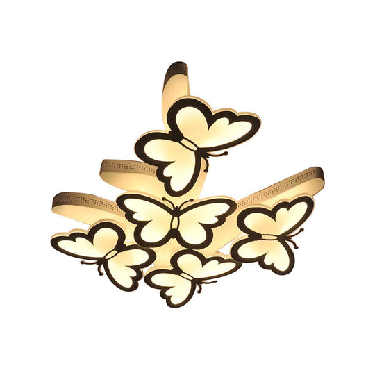 Romantic Butterfly Ceiling Light For Girls Bedroom - White Acrylic Flush Mount