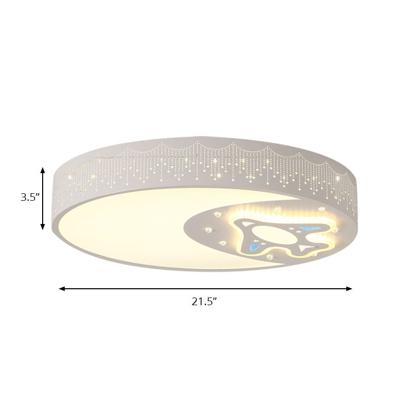 Rocket Metal Ceiling Lamp For Game Room - Stylish White Moon Flush Mount Light