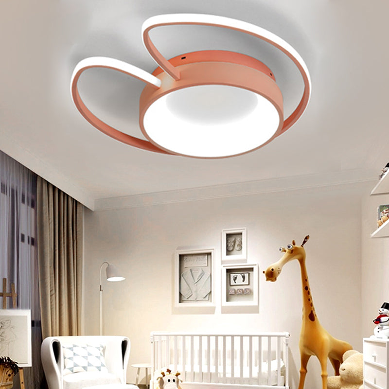 Stylish Round Macaron Flush Ceiling Light With Acrylic Wing Design For Living Room Pink / 16.5 White