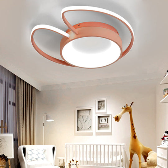 Stylish Round Macaron Flush Ceiling Light With Acrylic Wing Design For Living Room Pink / 16.5 White