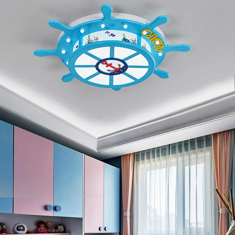 Nautical Blue Rudder Boys’ Bedroom Ceiling Lamp - Acrylic Flush Light