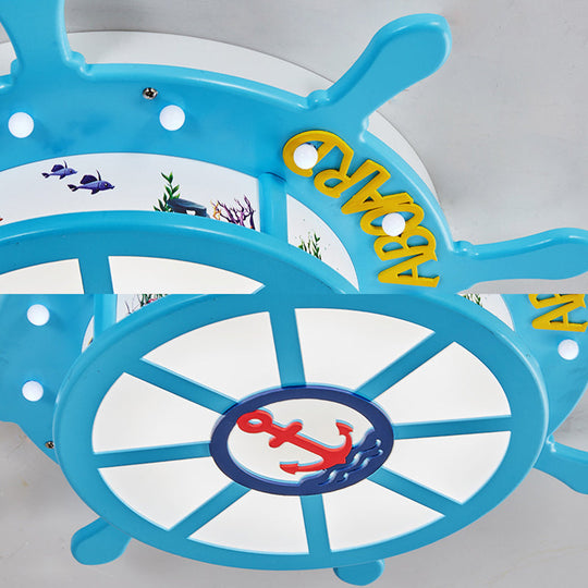 Nautical Blue Rudder Boys’ Bedroom Ceiling Lamp - Acrylic Flush Light