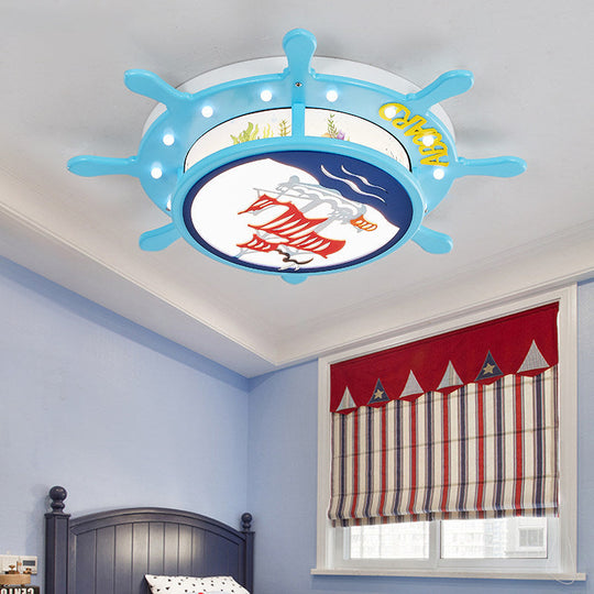 Nautical Ship Boys Bedroom Ceiling Light – Blue Wood Rudder Mount