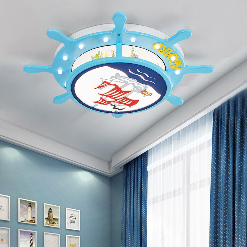 Nautical Ship Boys Bedroom Ceiling Light Blue Wood Rudder Mount